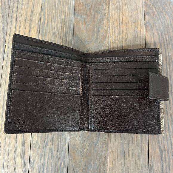 Gucci Eclipse GG Signature Logo Print Canvas & Leather Trifold Wallet Brown - Picture 8 of 16